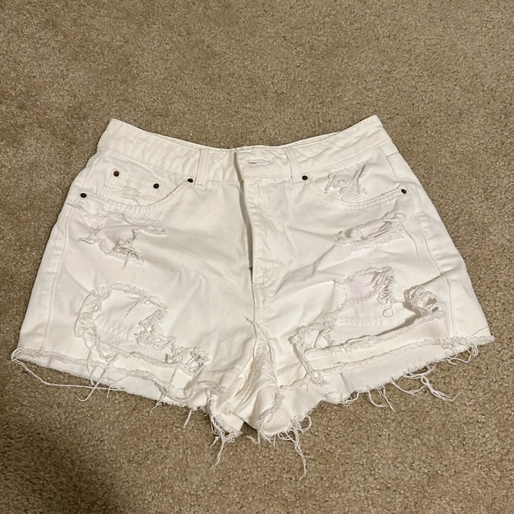 TOPSHOP white denim high waist cutoff shorts - Size 06